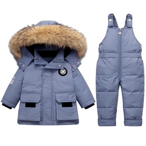 Acuryx Schneeanzüge für Baby-Mädchen Bekleidungsset Winter Kinder 2 Stück Daunenjacke Mantel mit Schneelatzhose Lätzchen Hose Jungen Mädchen Skianzug Kleidung von Acuryx