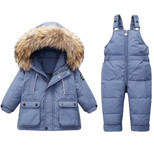 Acuryx Schneeanzüge für Baby-Mädchen Winter 2 Stück Daunenjacke Mantel mit Schnee Lätzchen Hose Jungen Mädchen Skianzug Kleidung von Acuryx