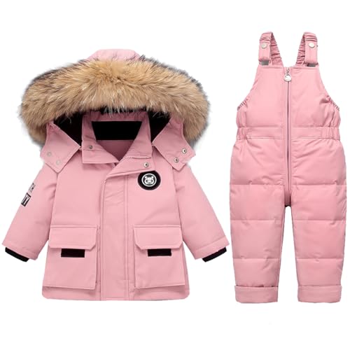 Acuryx Schneeanzüge für Baby-Mädchen Bekleidungsset Winter Kinder 2 Stück Daunenjacke Mantel mit Schneelatzhose Lätzchen Hose Jungen Mädchen Skianzug Kleidung von Acuryx