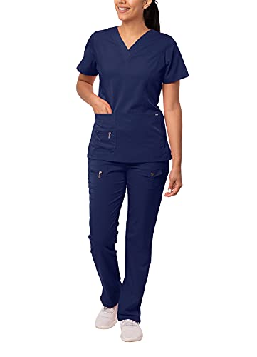 Adar Medizinische Uniform für Damen - V-Ausschnitt Top/Hose mit vielen Taschen - 4400 - Navy - 2X von Adar Uniforms