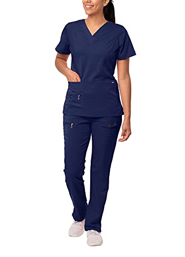 Adar Medizinische Uniform für Damen - V-Ausschnitt Top/Hose mit vielen Taschen - 4400 - Navy - L von Adar Uniforms