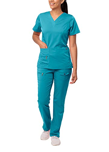 Adar Medizinische Uniform für Damen - V-Ausschnitt Top/Hose mit vielen Taschen - 4400 - Teal Blue - L von Adar Uniforms