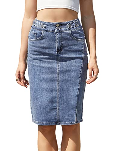 Adhdyuud Damen-Jeansrock, elastisch, hohe Taille, lässig, Midi, gerade Bleistift, Sommer-Jeansröcke, blau, 40 Adhdyuud Damen-Jeansrock, elastisch, hohe Taille, lässig, Midi, gerade Bleistift, Sommer-Jeansröcke, blau, 40 von Adhdyuud