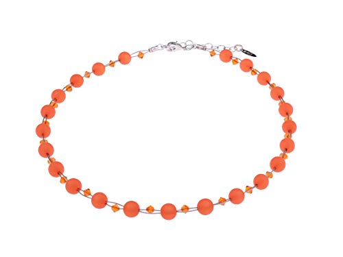 Adi-Modeschmuck leichte Kette 'Kristin', Polaris- und Glasperlen verflochten auf 2 Fäden, handgefertigt in Berlin (Orange) von Adi-Modeschmuck