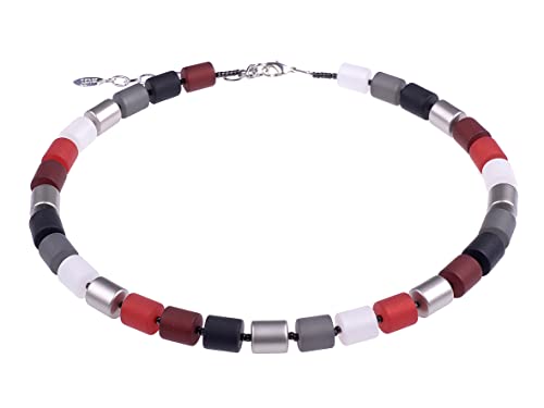 Adi-Modeschmuck elegante Kette“Bärbel” aus Polariszylindern und Akzenten aus metallic lackierten Zylinderperlen, handgefertigt in Berlin. von Adi-Modeschmuck