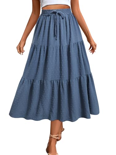 Adigaber Damen Rock Lange Elastischer Hohe Taille Maxi Midirock Schweizer Dot Lässige Boho Röcke mit Taschen und Kordelzug Adigaber Damen Rock Lange Elastischer Hohe Taille Maxi Midirock Schweizer Dot Lässige Boho Röcke mit Taschen und Kordelzug von Adigaber