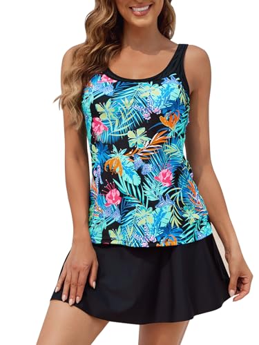 Adigaber Damen zweiteilig Badeanzug Push up Bademoden Bauchweg Tankini Set mit Rock Bottom Drucken Badeanzug Sportlich von Adigaber