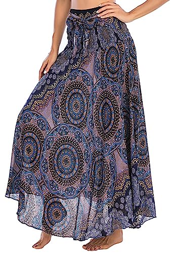 Adigaber Lang Gedruckter Rock Damen Chiffon Bohemien Einheitsgröße Maxirock Verstellbares Riemen Kleid Urlaub Sommerrock Strandkleider von Adigaber