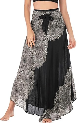 Adigaber Lang Gedruckter Rock Damen Chiffon Bohemien Einheitsgröße Maxirock Verstellbares Riemen Kleid Urlaub Sommerrock Strandkleider von Adigaber