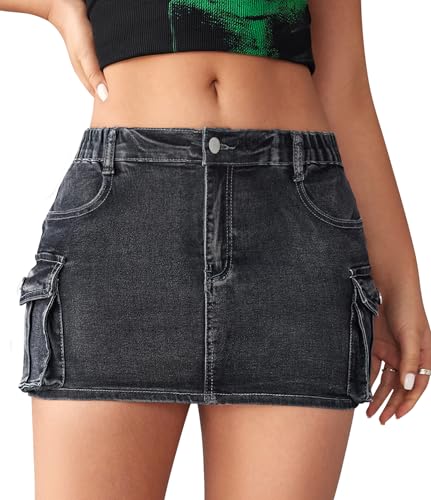 Adigau Damen Kurz Rock Hohe Taille Jeans Röcke mit Taschen Elegant Jeansrock Sommer Jeansskirt Stretch Wickel Sommerrock Y2K Hüftrock Sexy Mini Skirt Figurbetontes Jeans Minirock Schwarz XL Adigau Damen Kurz Rock Hohe Taille Jeans Röcke mit Taschen Elegant Jeansrock Sommer Jeansskirt Stretch Wickel Sommerrock Y2K Hüftrock Sexy Mini Skirt Figurbetontes Jeans Minirock Schwarz XL von Adigau