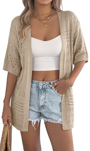 Adigau Damen Sommer Strickjacke Kurzarm Cardigan Leicht Lässig Oberteile Atmungsaktiv Lockere Strickjacken Elegant Hohle Sommerjacke Frühling und Herbst Urlaub Khaki L Adigau Damen Sommer Strickjacke Kurzarm Cardigan Leicht Lässig Oberteile Atmungsaktiv Lockere Strickjacken Elegant Hohle Sommerjacke Frühling und Herbst Urlaub Khaki L von Adigau
