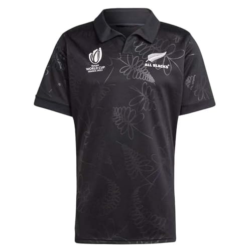 2023 Weltmeisterschaft RWC New Zealand All Blacks, Rugby-Trikot, Rugby-T-Shirt-Poloshirt, Herren-Matchtraining-Fußballtrikot (Color : Black, Size : L) von Adleme