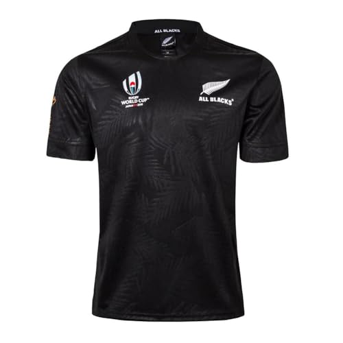 Adleme 19 World Cup RWC New Zealand All Blacks, Rugby-Trikot, Rugby-T-Shirt-Poloshirt, Herren-Matchtraining-Fußballtrikot (Color : Black, Size : XL) von Adleme