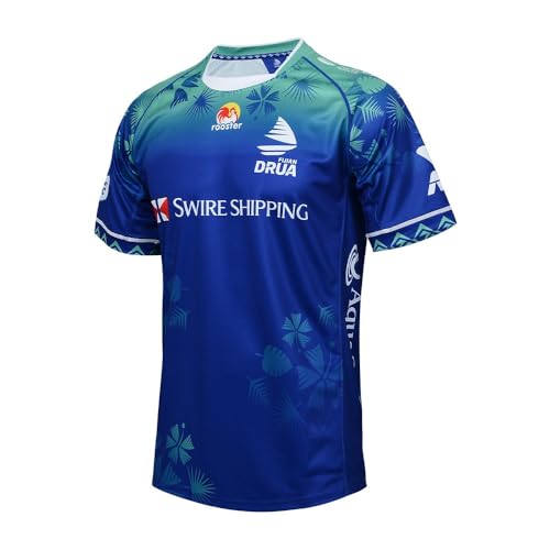 Adleme 2024 Fidschi Rugby-Trikot, Rugby-T-Shirt, Poloshirt, Herren-Spiel-Trainings-Fußballtrikot (Color : Blue, Size : L) von Adleme