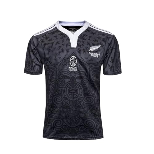 Adleme Rugby-Trikot, 100-jähriges neuseeländisches Maori-Rugby-T-Shirt, Fußballtrikot, bequem und atmungsaktiv, geeignet for Spiele und den Alltag (Color : Black, Size : 3XL) von Adleme