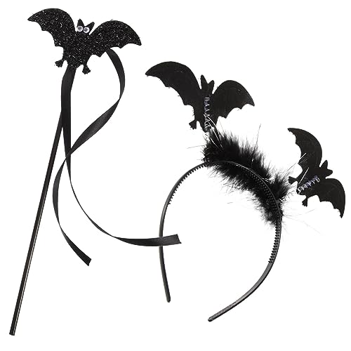 Adorainbow Haarschmuck Halloween-Fledermaus-Kostüm-Set Fledermaus- Fledermaus-Zauberstab Cosplay-Haarband Kostüm Haarreifen Kopfschmuck Mädchen-Kleidung Für Geburtstagsparty-Zubehör von Adorainbow