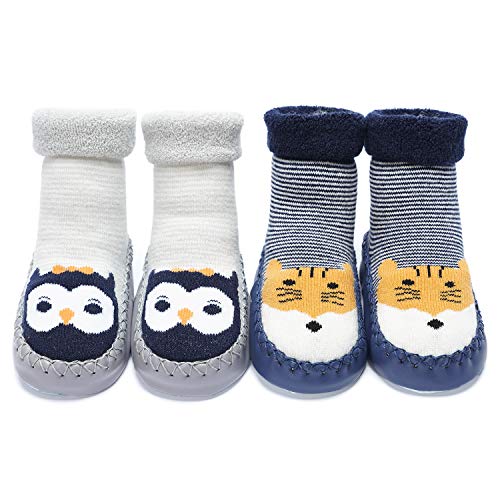 Adorel Baby Hüttenschuhe Antirutsch Gefüttert ABS Socken Stoppersocken 2 Paar Hamster Eule 24 EU (Herstellergröße 15) von Adorel