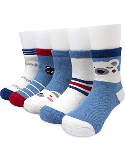 Adorel Jungen Socken Frottee Gefüttert Baumwolle Strümpfe Thermosocken 5er-Pack Blau Bärchen 29-30 (Herstellergröße XL) von Adorel