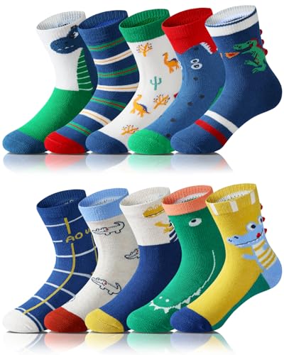 Adorel Jungen Socken Baumwolle Kindersocken Babysocken Strümpfe 10er-Pack Dino und Krokodil 27-30 (Herstellergröße L) von Adorel