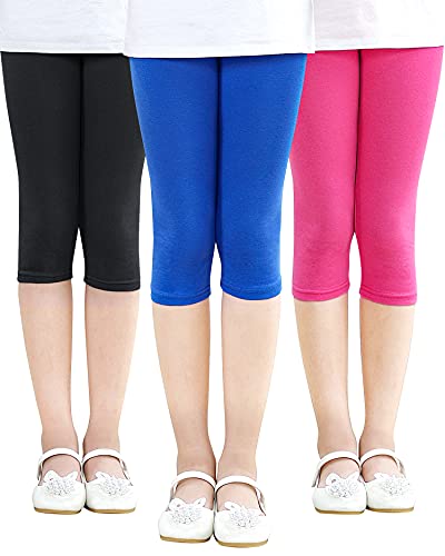 Adorel Mädchen Capri Leggings Baumwolle 3/4 Sommer Kurz Hosen Shorts 3er-Pack Blau & Amaranth & Schwarz 146-152 EU (Herstellergröße 150) von Adorel