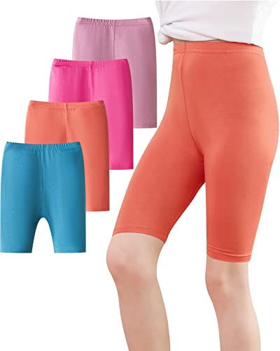 Adorel Mädchen Kurze Leggings Sommer Dünn Shorts Hosen Radlerhosen 4er-Pack Dunkeltürkis & Amaranth & Lila & Lachsrot 134-140 EU (Herstellergröße 140) von Adorel