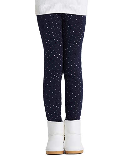 Adorel Mädchen Thermo Leggings Baumwolle Gefütterte Winter Warme Dicke Hosen Dunkelblau Tupfen 140-146 EU (Herstellergröße 150) von Adorel