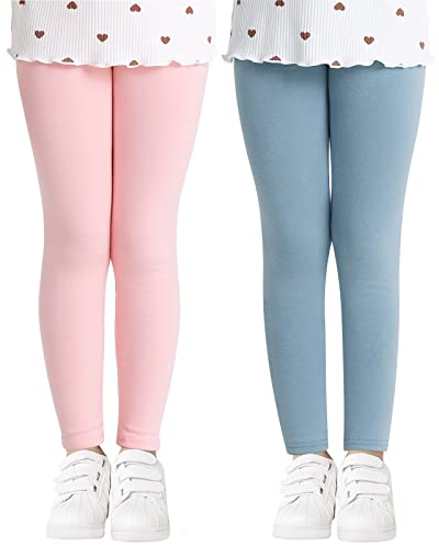 Adorel Mädchen Leggings Baumwolle Unifarbe Lange Hosen Leggins 2er-Pack Blau und Pink 140-146 EU (Herstellergröße 150) von Adorel