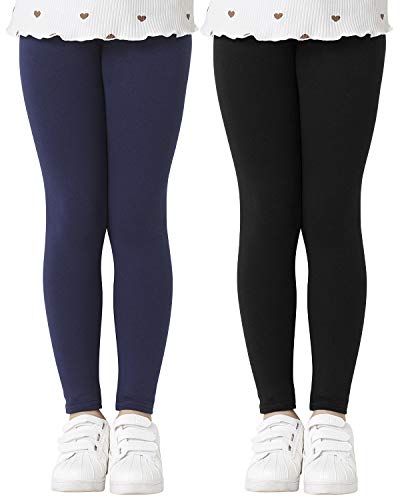 Adorel Mädchen Leggings Baumwolle Unifarbe Lange Hosen Leggins 2er-Pack Marineblau & Schwarz 140-146 EU (Herstellergröße 150) von Adorel