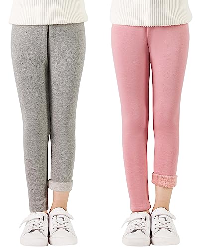 Adorel Mädchen Thermo Leggings Gefüttert Winter Baumwolle Thermohosen 2er-Pack Grau, Rosa 122-128 EU (Herstellergröße 130) von Adorel