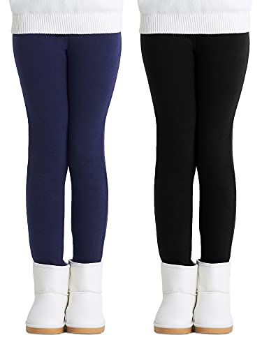 Adorel Mädchen Gefütterte Leggings Winter Baumwolle Thermoleggings 2er-Pack Schwarz Dunkelblau 146-152 EU (Herstellergröße 160) von Adorel