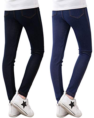 Adorel Mädchen Leggings Jeans-Optik Lang Hosen Jeggings 2er-Pack Dunkelblau & Schwarz 104-110 EU (Herstellergröße 110) von Adorel