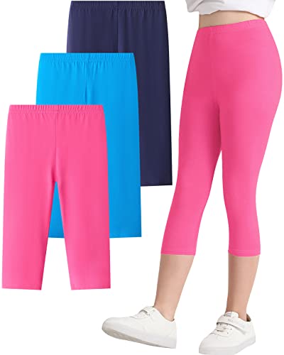 Adorel Mädchen Leggings Sommer Kurz Capri Hosen Sport Radler Shorts 3er-Pack Blau & Rosarot & Dunkelblau 146-152 (Herstellergröße 150) von Adorel