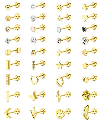 ADRAMATA 36-teiliges Knorpel Ohrstecker für Damen Herren Edelstahl Kleiner Ohrstecker Kleiner Schraubverschluss Langhantel Kleiner Ohrringe Piercing Schmuck von Adramata