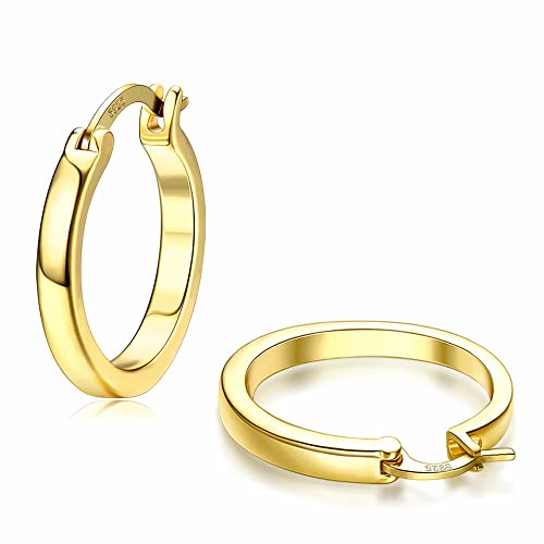 ADRAMATA Silber Creolen für Damen Herren 14K Vergoldete Huggie Creolen Ohrring Hypoallergene Creolen für Damen Gold-15MM von Adramata