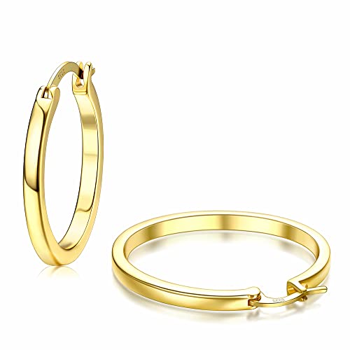 ADRAMATA Silber Creolen für Damen Herren 14K Vergoldete Huggie Creolen Ohrring Hypoallergene Creolen für Damen Gold-30MM von Adramata