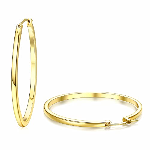 ADRAMATA Silber Creolen für Damen Herren 14K Vergoldete Huggie Creolen Ohrring Hypoallergene Creolen für Damen Gold-60MM von Adramata