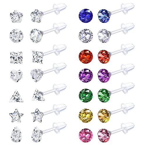 Adramata 14 Paar durchsichtige Kunststoff Ohrstecker für Frauen Multicolor Strass Acryl Ohrstecker durchsichtiger Piercing Halter für Sportarbeit,C von Adramata