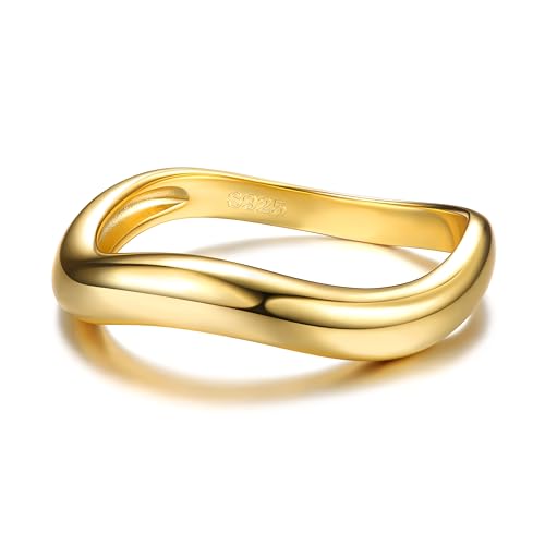 Adramata Ring Silber 925 Damen 14K Vergoldet Verlobungsring Eheringe Engagement Ringe Frauen Gewellter Stapeln Daumenring Einfache Band Ring, Gold/Silber Versprechen Ringe Schmuckgeschenke,G5 von Adramata