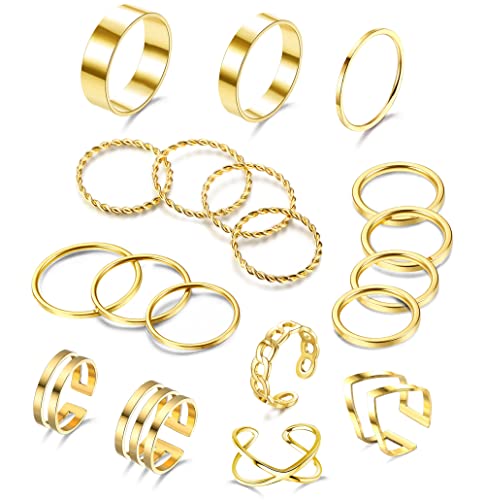 Adramata 19PCS Edelstahl Ringe für Frauen Knöchel Ringe stapelbar Ringe Silber/Gold Ringe Verlobungsring Damen Schmuck,G von Adramata