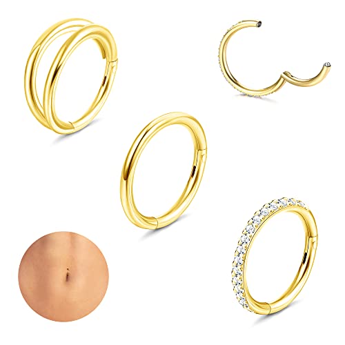 Adramata 3STK Bauchnabelpiercing für Damen Chirurgenstahl Bauchnabelpiercing Helix Conch Tragus Ohr Piercing Septum Piercing Bauchnabel Gold Silber Bauchnabelpiercing Ring Körper Piercing Schmuck von Adramata