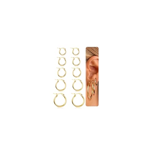 Adramata 5 Paar Creolen Edelstahl Damen Herren Klein Creolen Hypoallergen Ohrring Set Ohrringe Creolen Gold Damen 10/12/15/20/25 mm von Adramata