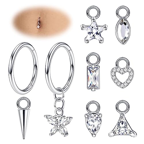 Adramata 14G Bauchnabelpiercing Chirurgenstahl Herz Schmetterling Bauchnabelpiercing Hängend Ohr Piercing Set Piercing Bauchnabel Silber Gold Bauchnabelpiercing Ring Körper Piercing Schmuck von Adramata