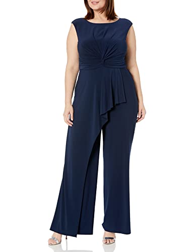 Adrianna Papell Damen Drapierter Jersey-Jumpsuit Overall, Mitternacht/Ausflug, einfarbig (Midnight//Getaway Solids), 12 von Adrianna Papell