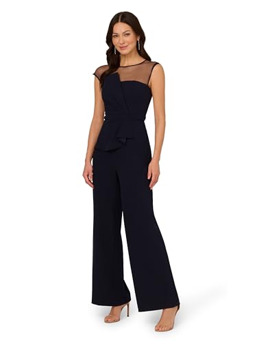 Adrianna Papell Damen Jumpsuit aus gestricktem Krepp Overall, Mitternacht/Ausflug, einfarbig (Midnight//Getaway Solids), 6 von Adrianna Papell