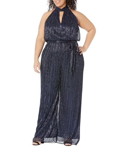 Adrianna Papell Damen Metallic Crinkle Jumpsuit Hose, Marineblau, 48 von Adrianna Papell