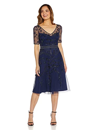 Adrianna Papell Damen Midikleid mit Perlen Kleid für besondere Anlässe, Light Navy, 40 von Adrianna Papell