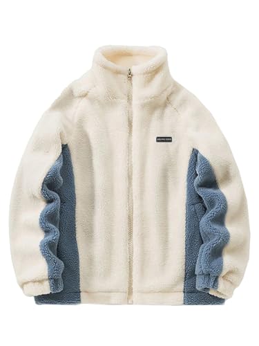 Aelfric Eden Herren Fleecejacke Damen Winter Teddyfleece Jacke Einfarbig Reißverschluss Outdoor Sherpa Jacke Wintermantel mit Stehkragen Beige von Aelfric Eden