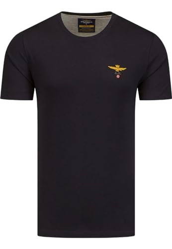 Aeronautica Militare Kurzarm-T-Shirt mit gesticktem Logo auf der Brust 241TS1580J372, dunkelblau, XXL von Aeronautica Militare