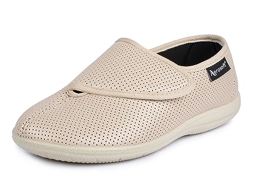 Aerosoft Damen Klett-Halbschuh Stretch 15 Weite G-H Wechselfußbett rutschhemmend (beige, Numeric_42) von Aerosoft