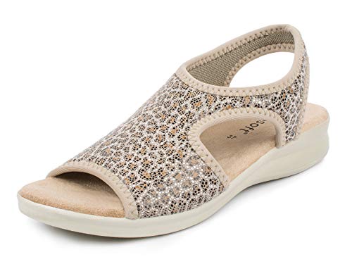 Aerosoft Damen Sandalette stretch 05, extra leicht und mit rundum Stretch, in 5 Farben (Leopard beige, numeric_36) von Aerosoft